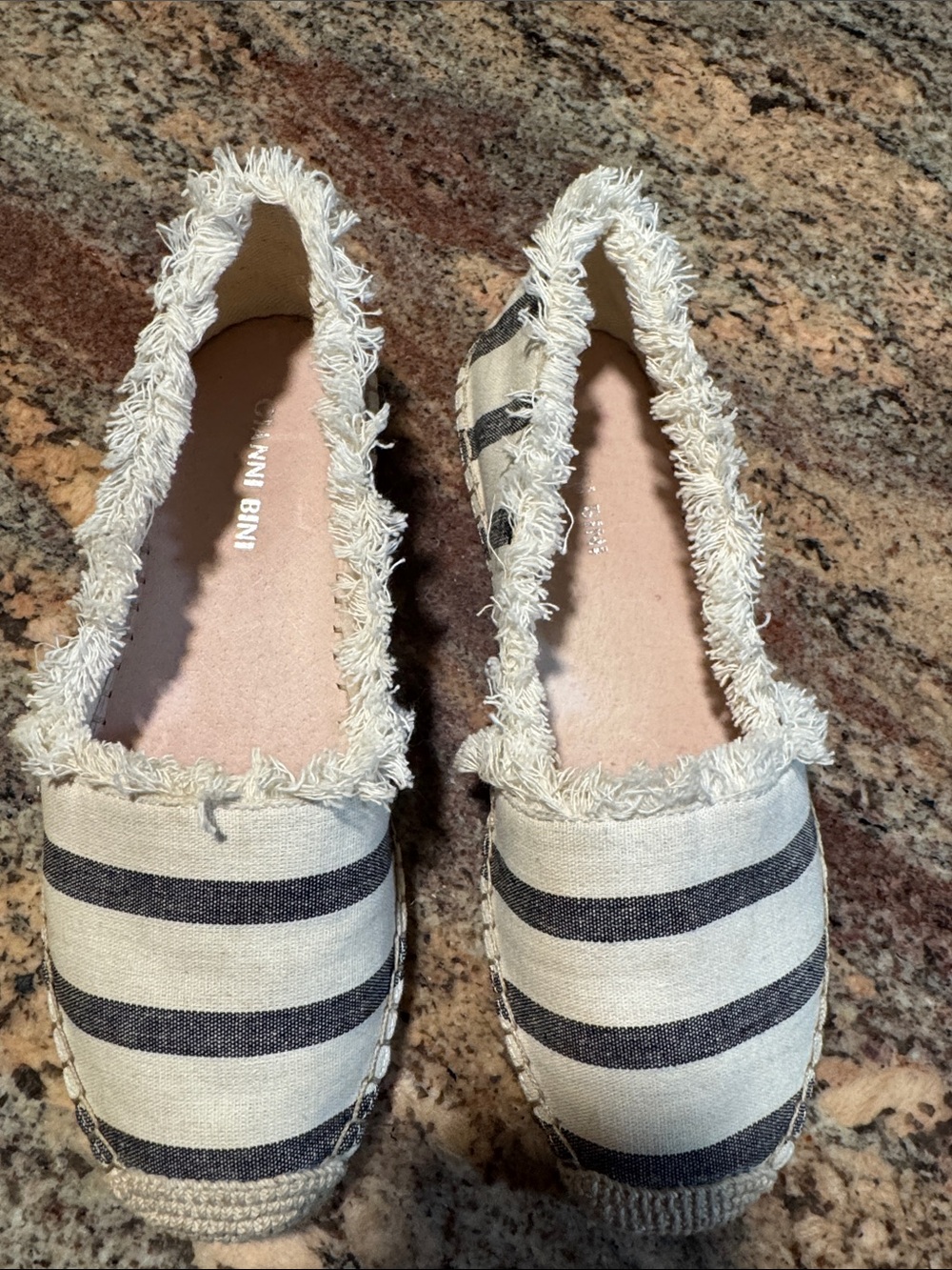 Gianni Bini Cream & Black Striped Frayed Espadrilles